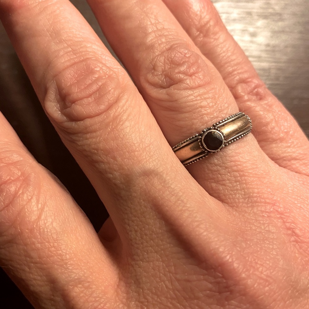 Garnet, brass and silver band